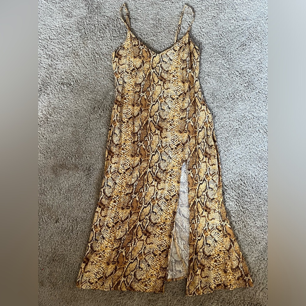 Reformation python/snake print slip dress with slit